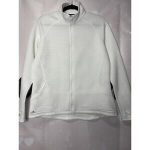 Adidas Full-Zip Jacket Womens XL White Ribbed Golf Athleisure Sporty Preppy Yoga